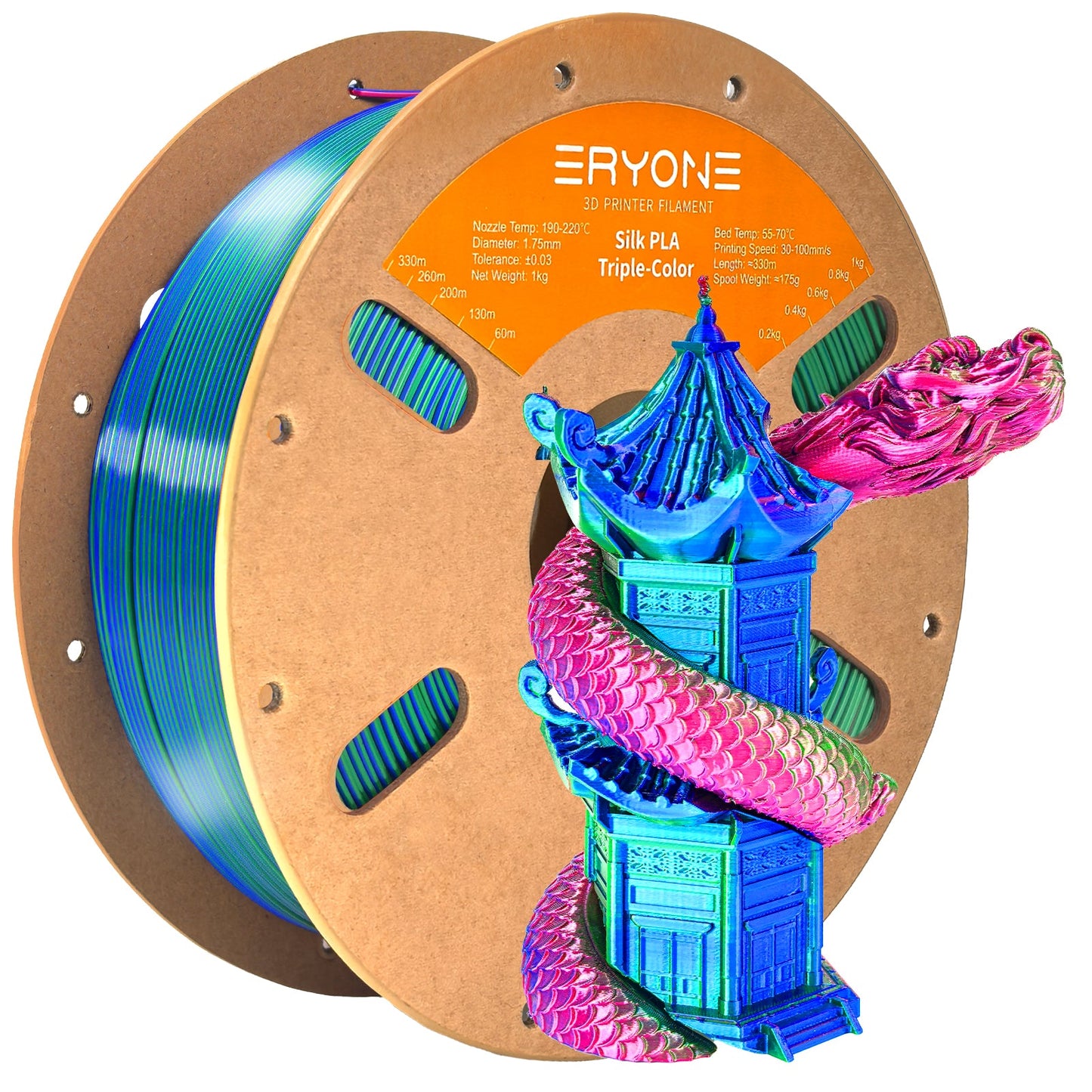 PLA Silk Triple-Color Filament - 1.75mm±0.03mm (1kg)