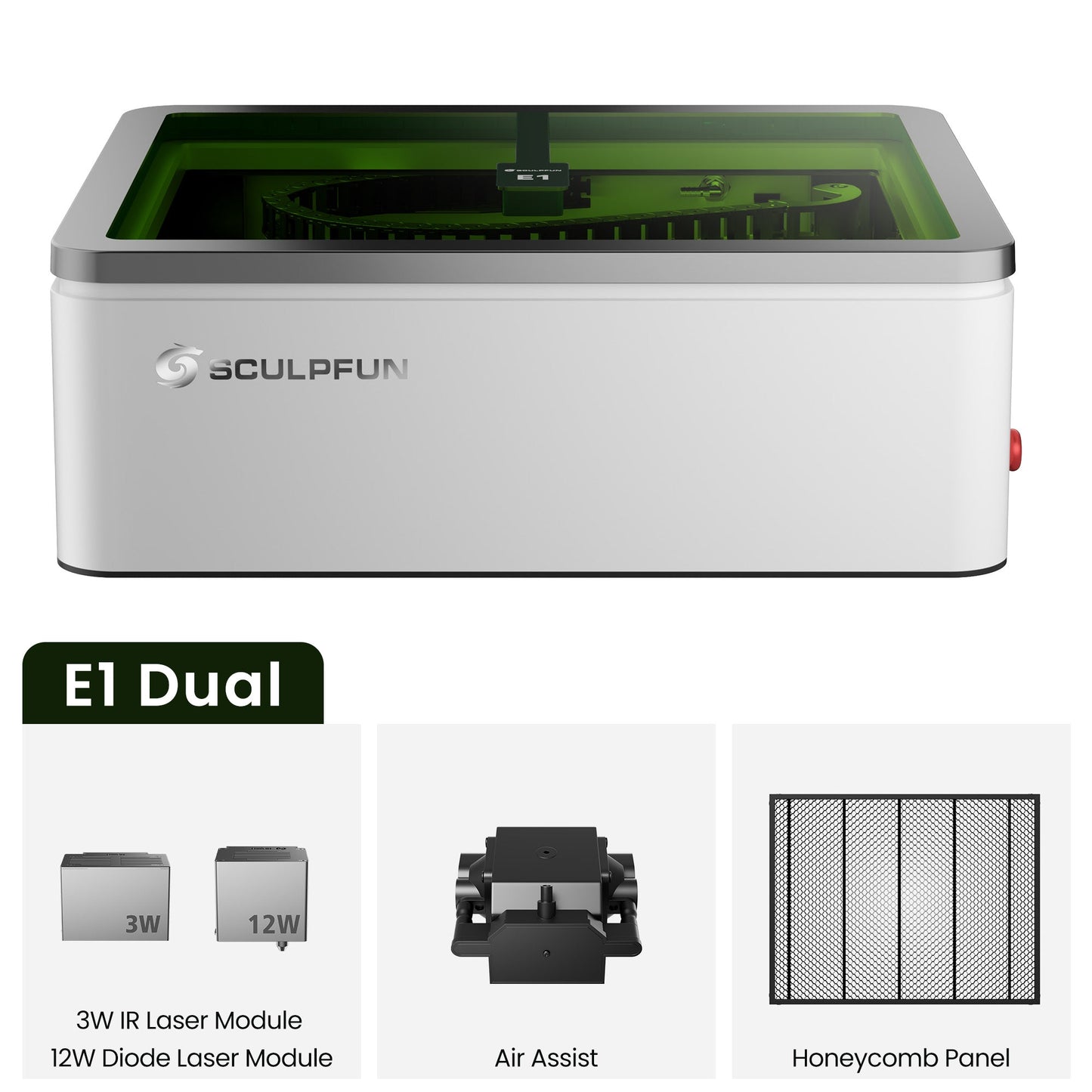 SCULPFUN E1 Dual Geschlossener Lasergravierer 12W Diode + 3W IR