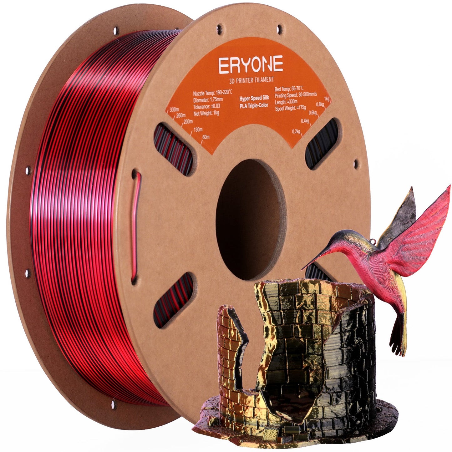 PLA Silk High-Speed Triple-Color Filament - 1.75mm±0.03mm (1kg)