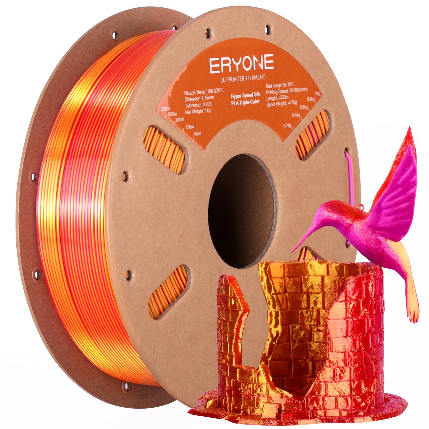 PLA Silk High-Speed Triple-Color Filament - 1.75mm±0.03mm (1kg)
