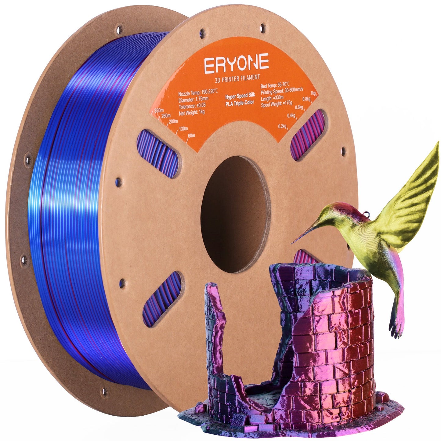 PLA Silk High-Speed Triple-Color Filament - 1.75mm±0.03mm (1kg)