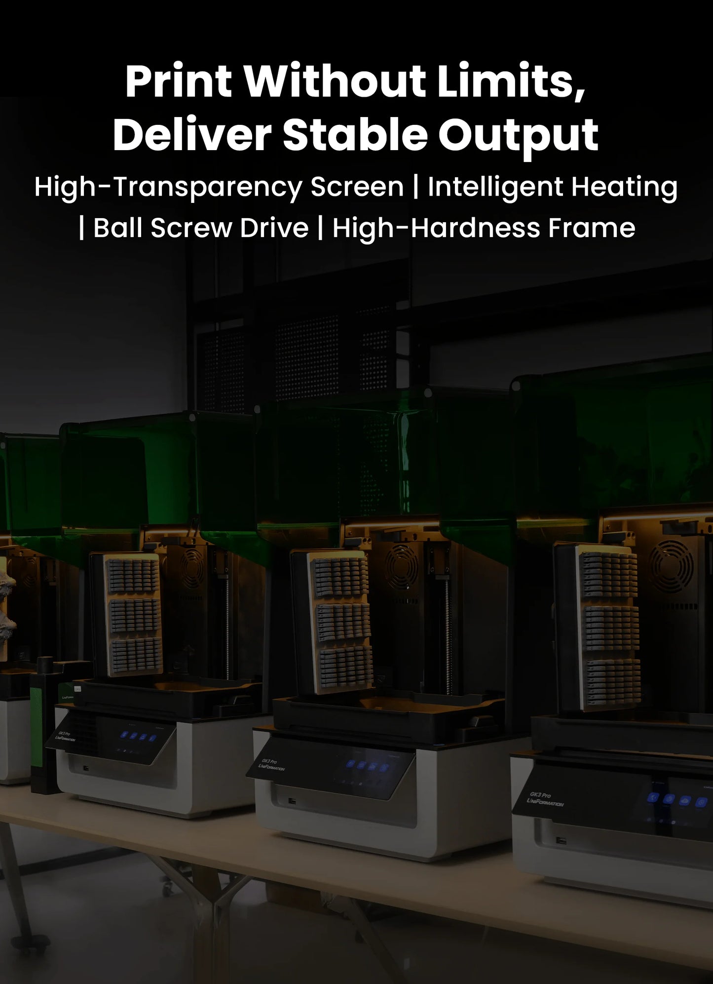 Uniformation GK3 Pro – Imprimante résine professionnelle haute résolution avec source lumineuse de 385 nm et contrôle actif de la température de la résine