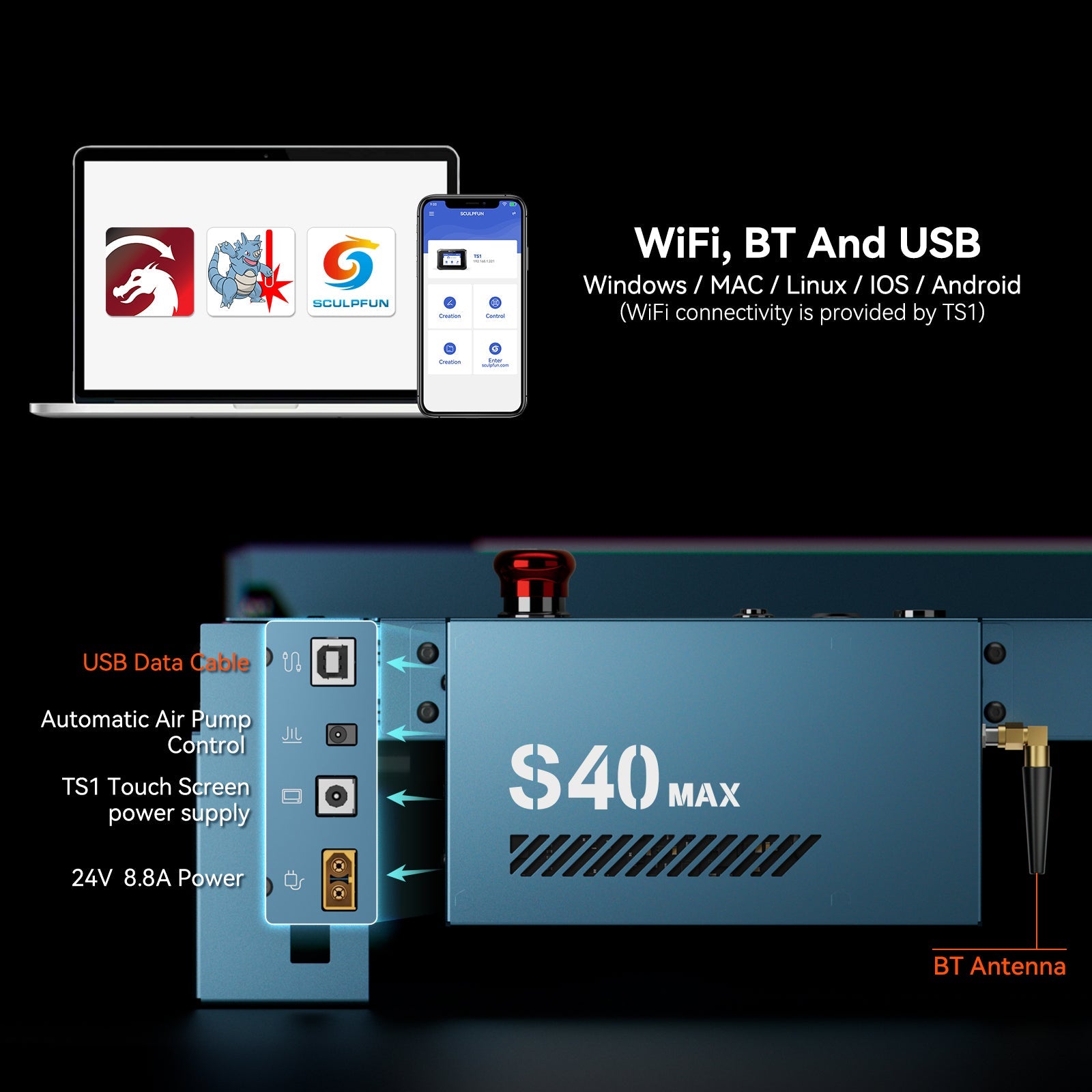 Sculpfun S40 MAX 48W Laser Engraver Cutting Machine 830*800mm Engraving Area