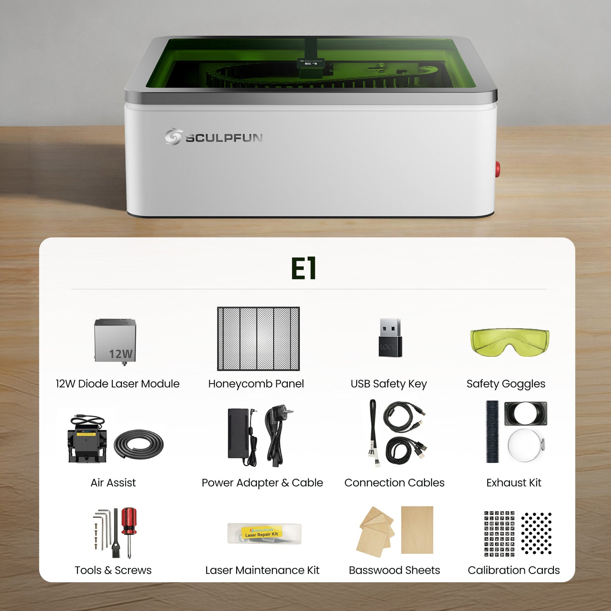 SCULPFUN E1 Dual Geschlossener Lasergravierer 12W Diode + 3W IR