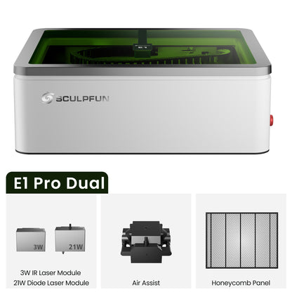 SCULPFUN E1 Pro Dual Laser Graviermaschine 21W + 3W IR 400 x 320 mm