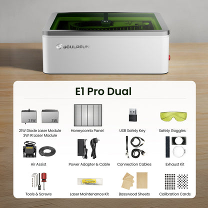 SCULPFUN E1 Pro Dual Laser Graviermaschine 21W + 3W IR 400 x 320 mm