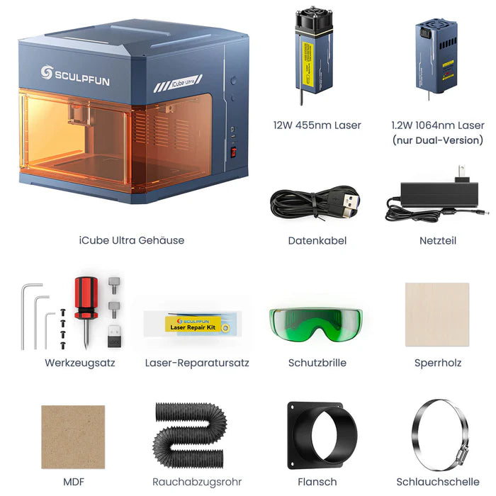 Sculpfun iCube Ultra - Graveur laser portable phare avec double équipement laser