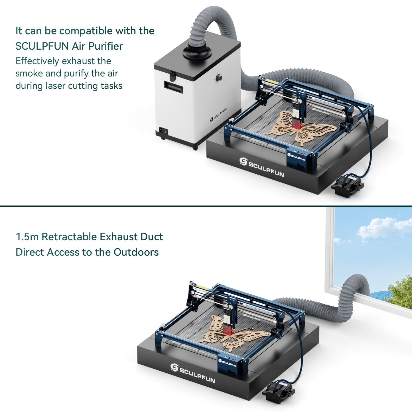 SCULPFUN H5 Gen2 Honeycomb Cutting Exhaust Platform 650×650mm Honeycomb Laser Bed with Fume Extraction Fan