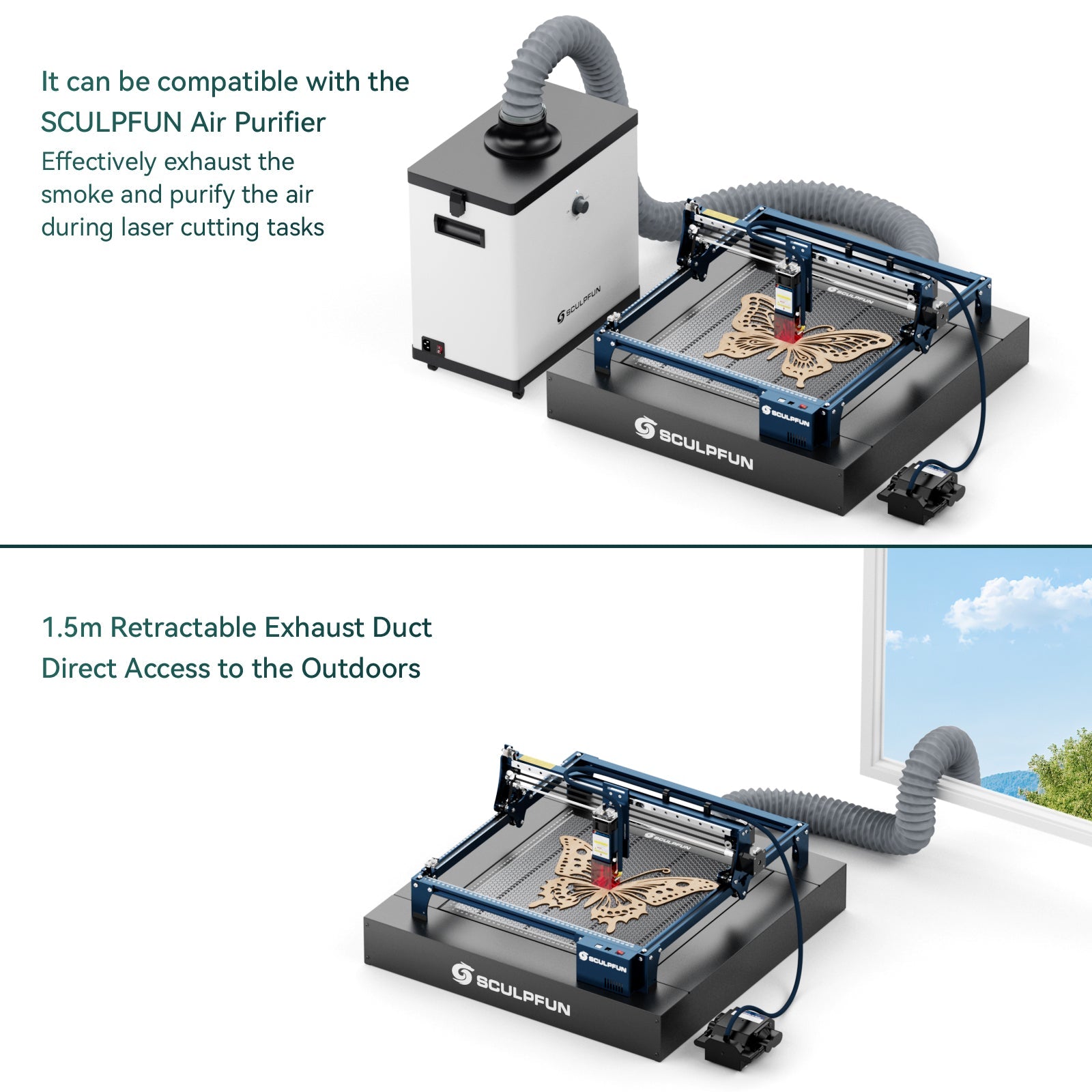 SCULPFUN H5 Gen2 Honeycomb Cutting Exhaust Platform 650×650mm Honeycomb Laser Bed with Fume Extraction Fan